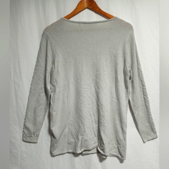 Soft Surroundings Cordillera Dove Gray Pearl Braided Sweater Size Medium - Picture 2 of 9